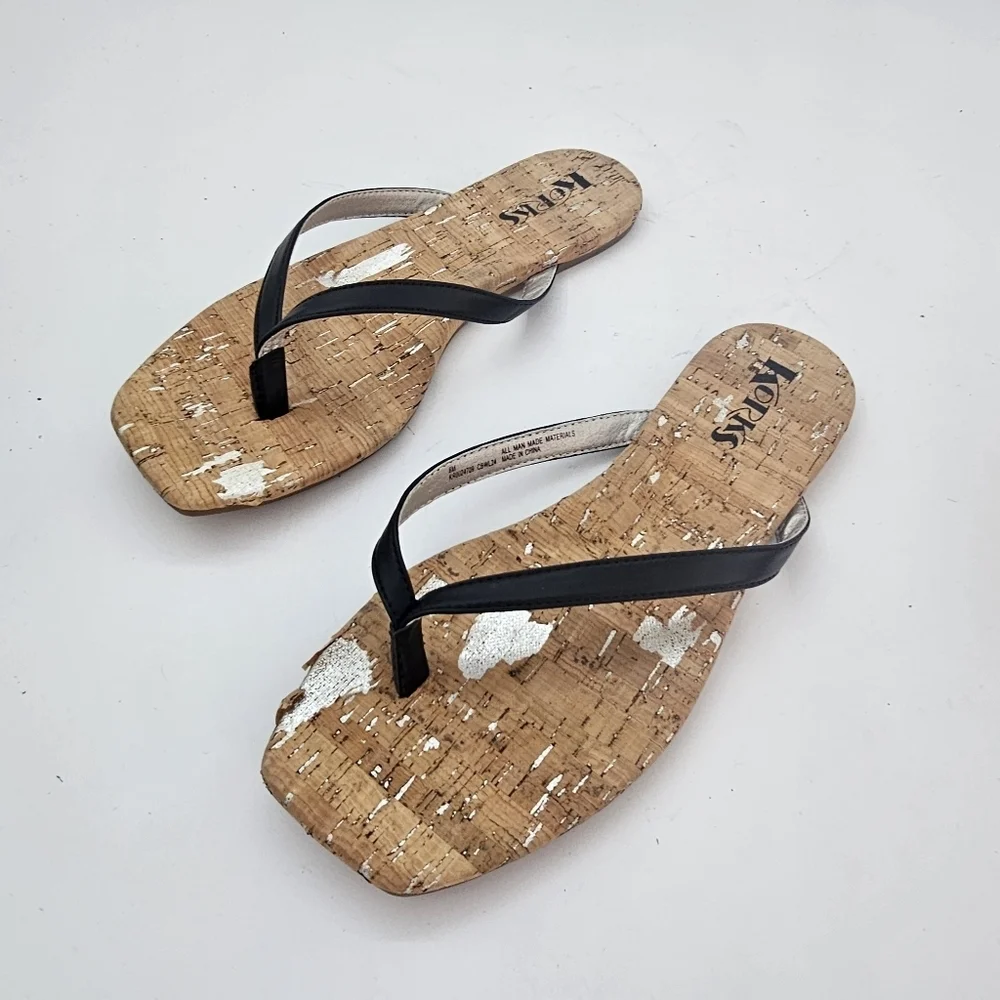 Korks Winnie Flat Flip Flop Sandals Black/Cork Women’s Size 8 Preowned